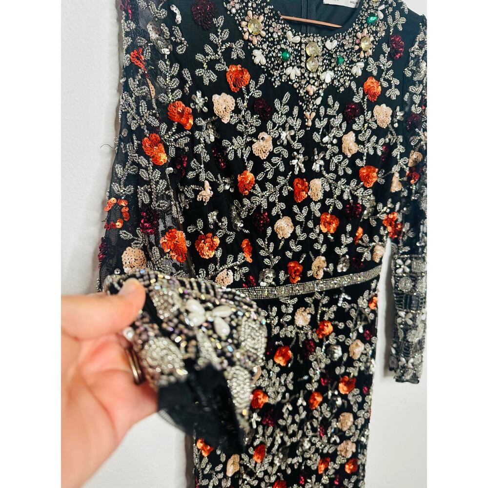 MAC DUGGAL 93925 Black Mutlicolored Beaded Sequin Long Sleeves Formal Dress sz 2 - Picture 6 of 16